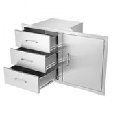 Outdoor Kitchen Door Drawer Combo 38.3''W x 22.7''H x 20.7''D, BBQ Access Door/Triple Drawers Combo with Stainless Steel Handles, Perfect for BBQ Island Patio Grill Station
